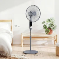 HOMCOM 16in Pedestal Standing Floor Fan, Oscillation Cooling Fan with Remote Control, Grey(m-3)