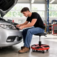 HOMCOM Rolling Mechanic Stool, 40-52 cm Height Adjustable Workshop Stool, 135kg 360° Swivel Roller Padded Creeper Seat, Black(m-14)