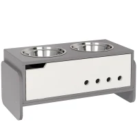 PawHut 3 Height Adjustable Raised Dog Bowls, Dog Feeding Storage Station w/ Slow Feeder Mat, 2 Stainless Steel Bowls(m-1)