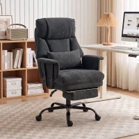 HOMCOM Office Chair, 180kg Heavy Duty Linen Computer Desk Chair with Lumbar Support, Wide Seat, Spring Cushion, Black(m-2)