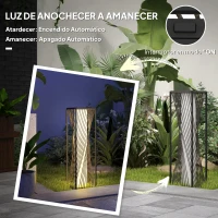 Outsunny Lámpara de Jardín de Ratán Sintético con Luces LED Encendido y Apagado Automático Impermeable 22x22x77 cm Gris(m-5)