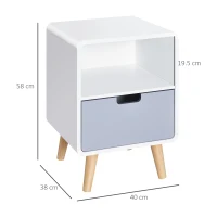 HOMCOM Comodino con Cassetto in MDF e Legno di Pino per Camera da Letto, Soggiorno e Bagno, 40x38x58 cm(m-3)