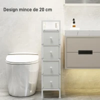 HOMCOM Commode 4 Tiroirs Pliables en Tissu, Meuble de Rangement Étroit, Style Moderne, Cadre en Acier, 20 x 43 x 81,5 cm Blanc(m-4)