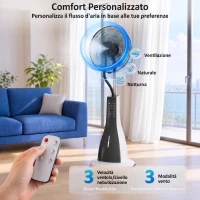 HOMCOM Ventilatore a Nebulizzazione da 3L a 3 Modalità e 3 Velocità, in Plastica e Metallo, 50x40x125 cm, Bianco e Nero(m-5)