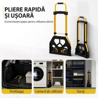 HOMCOM Cărucior de Transport cu Mâner Telescopic, Capacitate 60 kg, Cadru din Oțel, Galben(m-4)
