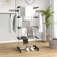 HOMCOM Wasrek wasdroger 5 niveaus, inklapbaar, One-Click-systeem, 142 cm x 55 cm x1 72 cm, Zwart + Zilver(m-2)