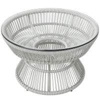 Outsunny Table basse de jardin ronde, table d'appoint en résine aspect rotin et plateau verre trempé Ø 60 x 37H cm(m-11)