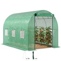 Outsunny Polytunnelkas met kunststof hoes en stalen frame, begaanbare kas met oprolbare deuren, Groen(m-11)