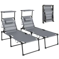 Outsunny Lot de 2 Bains de soleil transats pliables grand confort dossier pare-soleil réglables multi-positions, gris(m-13)
