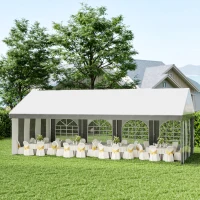 Outsunny Tenda para Festa 4x8 m Tenda de Jardim com Paredes Removíveis Portas e Janelas Anti-UV para Casamento e Eventos Cinzento(m-10)