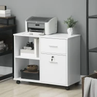 Vinsetto Support d'imprimante Organisateur Meuble de rangement de Bureau Caisson avec 2 tiroirs Dont 1 verrouillable pour format A4 - dim. 86,3I x 40P x 66,5H cm - en Bois Blanc(m-10)