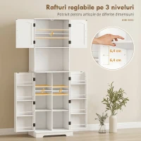 HOMCOM Dulap de Bucătărie Înalt Stil Rustic, 2 Dulapuri și 8 Suporturi pentru Condimente, 60x40x181,5 cm, Alb(m-5)