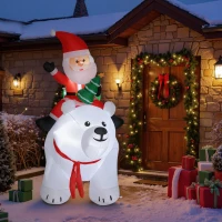 Outsunny Père Noël gonflable de Noël sur ours polaire 200 cm, 5 lumières LED, décoration de Noël intérieure et extérieure, blanc(m-2)