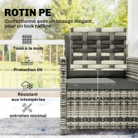 Outsunny Salon de Jardin Extérieur 3 Pièces en Résine Tressée Table et 2 Fauteuils avec Coussins, 62x65x75cm, Gris Clair(m-5)