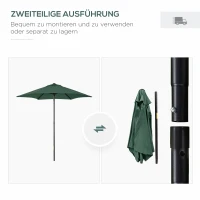 Outsunny Parasol Ø196 cm met kantelfunctie, zeshoekige balkonparasol voor strand balkon tuin, Groen(m-4)