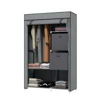 HOMCOM Opvouwbare stoffen kledingkast met 1 kledingstang, 6 planken, 102 x 42,5 x 162,5 cm, grijs(m-11)