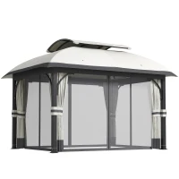 Outsunny Gazebo da Giardino 4x3 m con Zanzariere e Doppio Tetto, in Metallo e Poliestere Grigio Chiaro(m-11)