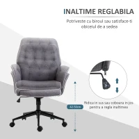 HOMCOM Scaun de birou tapițat, reglabil pe înălțime, din material textil cu aspect de in, 66x69x89.5-97 cm, gri(m-4)