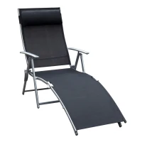 Outsunny transat Chaise Longue Bain de Soleil Pliable Dossier inclinable Multi-Positions têtière fournie 137L x 64l x 101H cm métal époxy textilène Noir(m-12)
