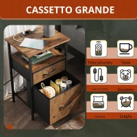 Comodino con funzione di ricarica, ampio vano portaoggetti, adatto per camera da letto, soggiorno e ufficio, 39,8x29,8x64,2 cm, Marrone(m-7)