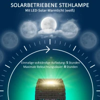 Outsunny Rieten Buitenlamp, Zonne Tuinlamp, Automatische Aan/Uit, LED, Weerbestendig, Metalen Frame, 20 x 20 x 68cm, Grijs(m-5)