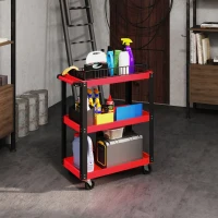 HOMCOM Cărucior pentru unelte cu 3 rafturi din metal și PP, 70,5x35x82,5 cm, roșu și negru(m-8)