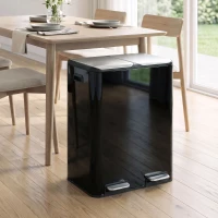 HOMCOM 2 x 30L Double Kitchen Bin, Stainless Steel Pedal Rubbish Bin with Dual Compartments, Soft Close Lids, High Gloss Black(m-8)