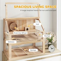 PawHut Wooden Hamster Cage with Detachable 31cm Deep Bottom, Hut, Seesaw, Exercise Wheel, Ramp, 80 x 50 x 76cm, Natural(m-4)