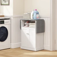 HOMCOM Ironing Board Cabinet on Wheels with Foldable Top, Mobile Storage Cabinet with Ironing Board, Open Compartment, White(m-10)