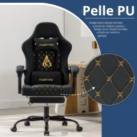 Sedia da gaming con poggiapiedi, morbido cuscino per collo e lombare, cuscini di supporto rimovibili, 60x60x122 cm, Nero(m-8)