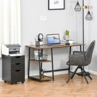 HOMCOM Bureau Informatique Design Industriel 2 étagères Panneaux Particules Aspect Vieux Bois Acier Noir(m-10)