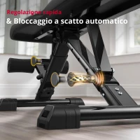 Panca multifunzionale per pesi, pieghevole salvaspazio, piedini livellanti regolabili, 123x39x47,5 cm, Nero(m-9)