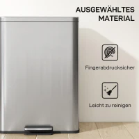HOMCOM Prullenbak 20 L Pedaalemmer met Softclose-deksel, pedaal, uitneembare binnenemmer Zilver, 34,2 x 30,6 x 44,2 cm(m-6)