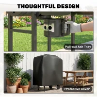 Outsunny Charcoal Grill, Barrel BBQ Smoker with Warming Rack, Charcoal BBQ Grill with Foldable Shelves, Natural Wood and Black(m-8)