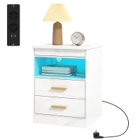 HOMCOM Modern nachtkastje, bijzettafel met oplaadstation en RGB-ledverlichting, hoogglans wit(m-14)