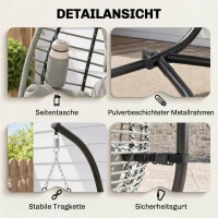 Outsunny Hangstoel, zit- en rugkussen, opvouwbare zitmand, bekerhouder, metalen frame, grijs(m-7)