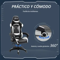 Vinsetto Silla Gaming Profesional Silla de Escritorio Ergonómica Reclinable y Ajustable en Altura con Respaldo Alto Reposacabezas y Reposabrazos 66x66x128-138 cm Blanco(m-6)