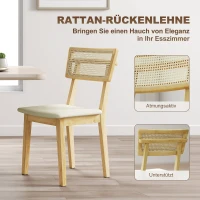 HOMCOM Eetkamerstoel met rotan rugleuning, kunstleren zitting en rubberhout, naturel(m-4)