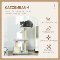 PawHut Krabpaal 72 cm Kattentoren met Pluche Ballen, Sisalpalen, Platform, Klimmat Lichtgrijs(m-4)