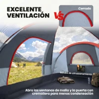 Outsunny Tienda de Acampada para 6 Personas Impermeable 3000mm+ con Bolsa de Transporte y Gancho 455x220x180 cm Gris(m-6)