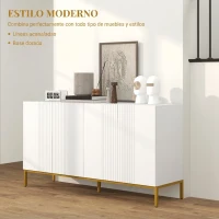 HOMCOM Aparador de Salón de 4 Puertas con Estantes Ajustables y Patas Doradas 140x40x75 cm para Entrada Dormitorio Blanco(m-4)