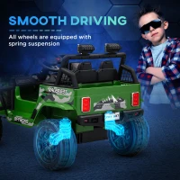 AIYAPLAY 12V Battery Powered Kids Ride-On Car, Electric Truck w/ Spring Suspension, Remote, Music, Horn, Lights, Green(m-5)