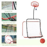 HOMCOM 3-In-1 Football Goal Net, Basketball Hoop, Rebounder Target Netting Teens Adult Practice Play Sports Fun(m-5)