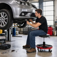 HOMCOM Rolling Mechanic Stool, 40-52 cm Height Adjustable Workshop Stool, 135kg 360° Swivel Roller Padded Creeper Seat, Black(m-9)