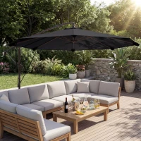 Outsunny 3 m Cantilever Parasol with Protective Cover and Wind Ropes, Banana Parasol with Crank Handle, Black(m-8)