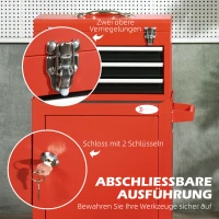 DURHAND 2-in-1 Gereedschapswagen, mobiel, 3 laden, gereedschapsbord, stalen behuizing, 46L x 28B x 94H cm, Rood(m-7)
