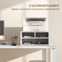 HOMCOM Mobile Porta Stampante da Ufficio con 3 Ripiani Aperti a 2 Livelli, 47x40x22.5 cm, Bianco(m-4)