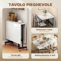 HOMCOM Tavolo Pieghevole per 4-6 Persone con 2 Ribalte e Ruote con Freno, 120x80x73 cm, Bianco Legno(m-5)
