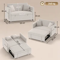 HOMCOM 3-in-1 2‑Sitzer Schlafsofa, Clic‑Clac Schlafsofa aus hollandischem Samt, verstellbare Rückenlehne, 2 Kissen, Beige(m-3)