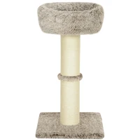 PawHut Kattenboom, 87 cm, Kattentoren met Dikke Krabpaal, Pluchebed, Binnen, Draagt tot 6 kg, Bruin(m-1)